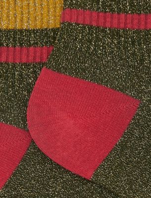 Immagine di Calze corte unisex cotone verde a righe di due colori effetto scintillante