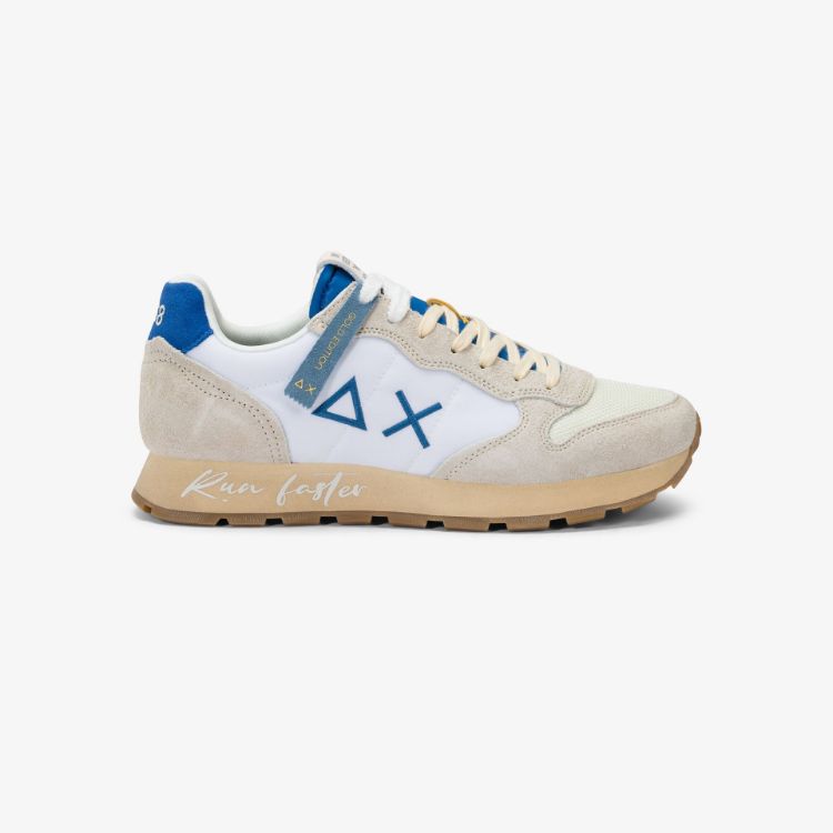 Sneaker Tom Vintage in nylon e suede bianco panna/blu royal