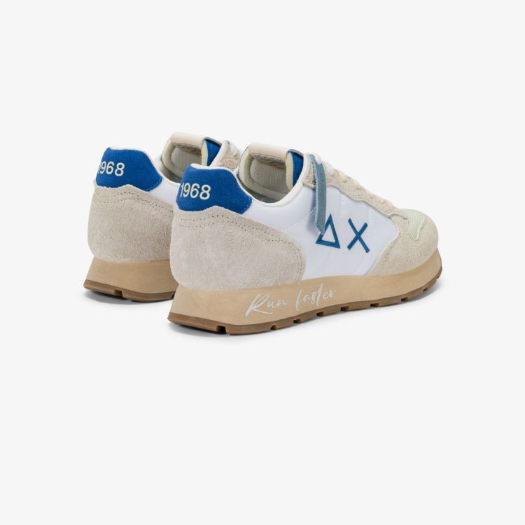 Sneaker Tom Vintage in nylon e suede bianco panna/blu royal