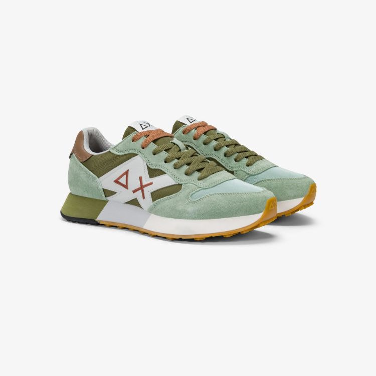 Sneaker Jaki Bicolor in nylon e suede verde salvia/verde militare