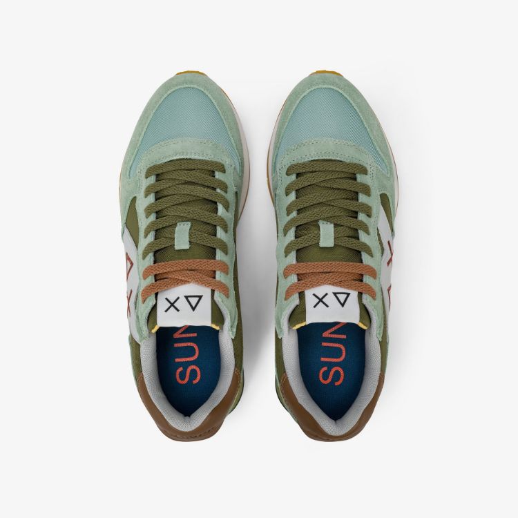 Sneaker Jaki Bicolor in nylon e suede verde salvia/verde militare