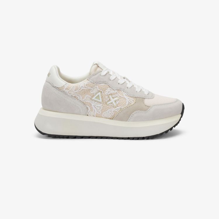 Sneaker Big Ally Flower in suede e mesh bianco panna