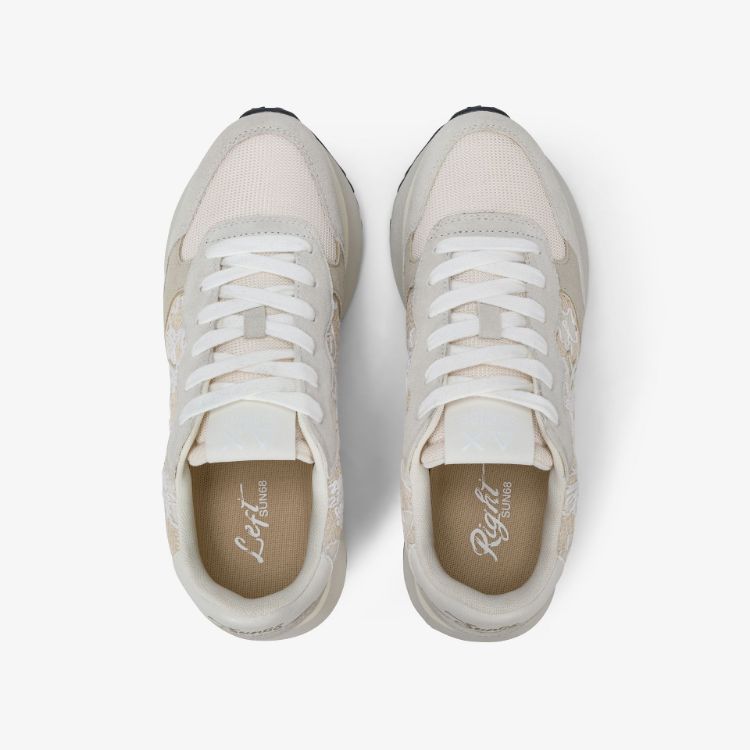 Sneaker Big Ally Flower in suede e mesh bianco panna