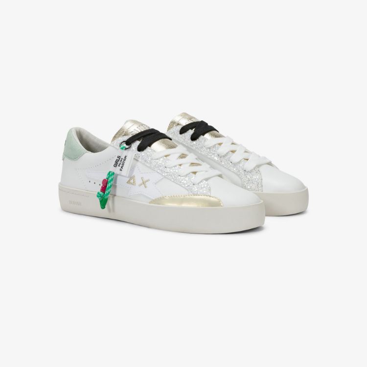 Sneaker Katy in pelle bianco/verde acquamarina