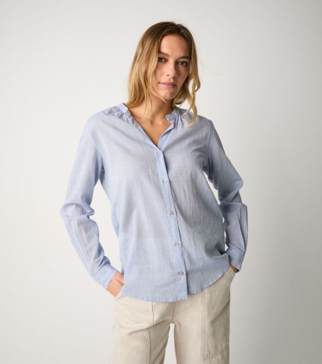 Camicia con collo alla coreana carta