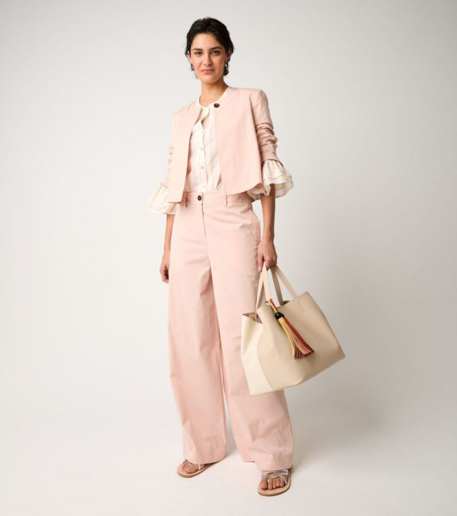 Camicia girocollo con maniche a tre quarti cipria