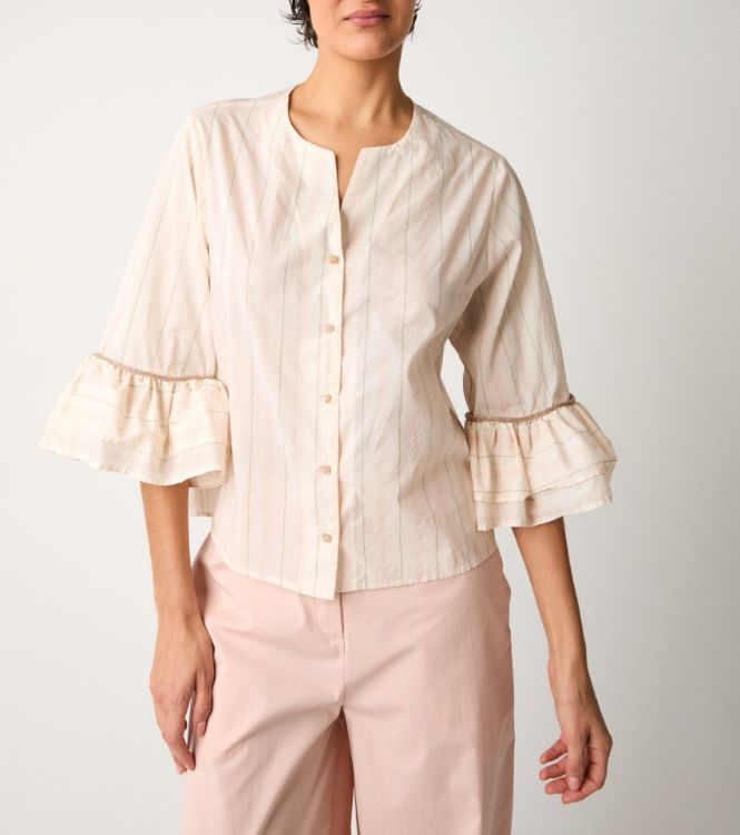 Camicia girocollo con maniche a tre quarti cipria
