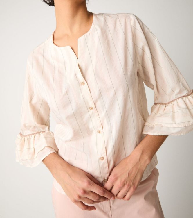 Camicia girocollo con maniche a tre quarti cipria