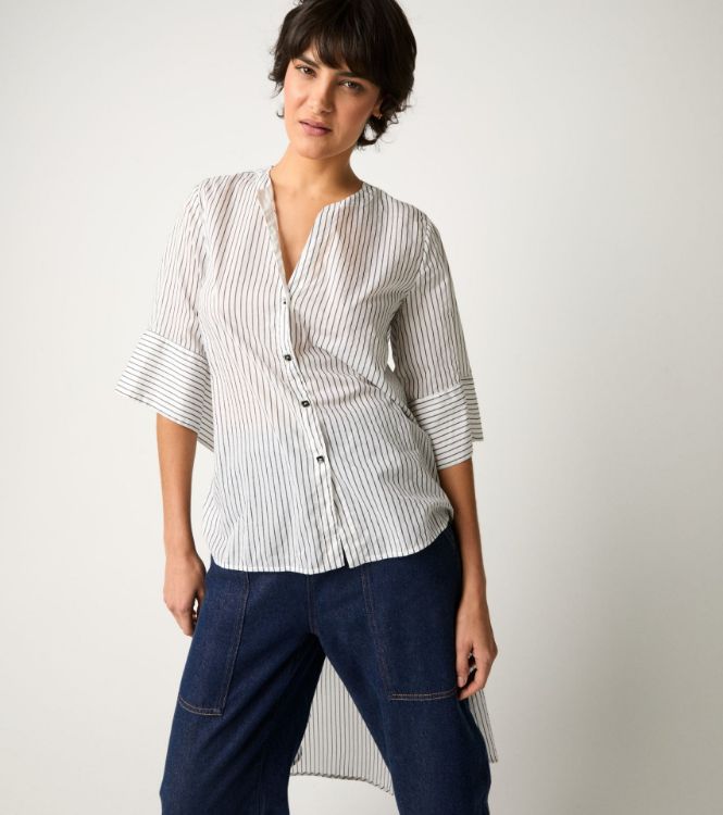 Camicia lunga a righe con spacchi bianco