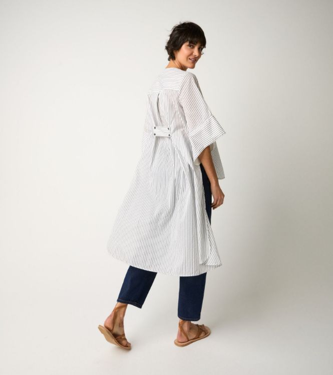 Camicia lunga a righe con spacchi bianco