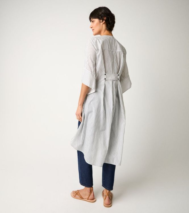 Camicia lunga a righe con spacchi bianco