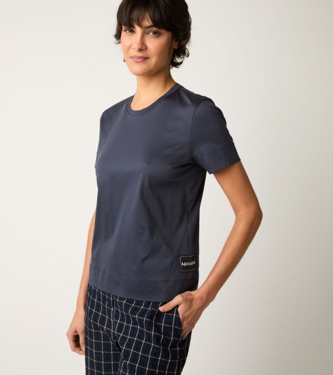 T-shirt girocollo con patch logata blu