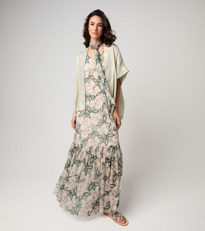 Abito lungo in seta floreale salvia