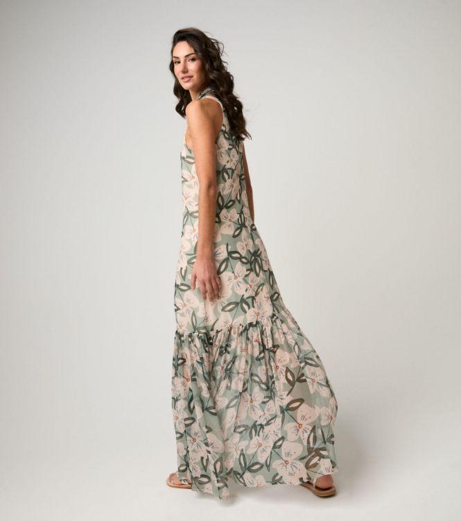Abito lungo in seta floreale salvia