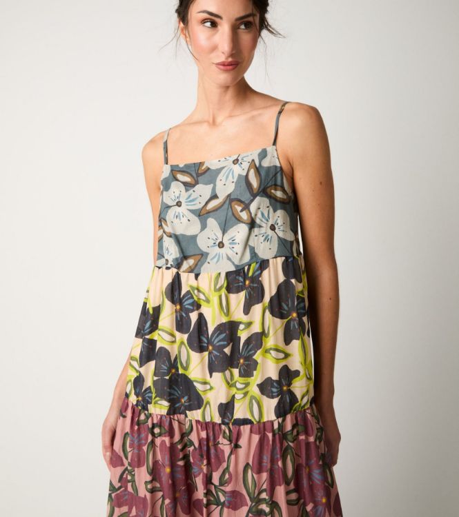 Abito lungo in cotone floreale fiori